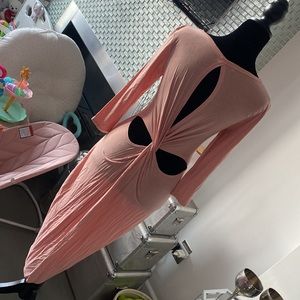 Fashion Nova blush pink midi dress with back cutout